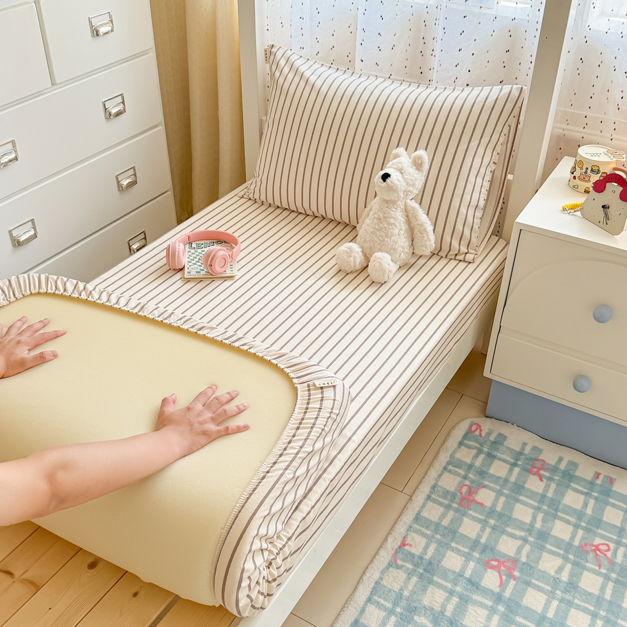 91家纺网 家纺一手货源 找家纺 简宜家居（朝初家纺） 2025新款全棉纯棉磨毛加厚A版学生床笠单品床笠单件单床笠-线素系列 线素-灰