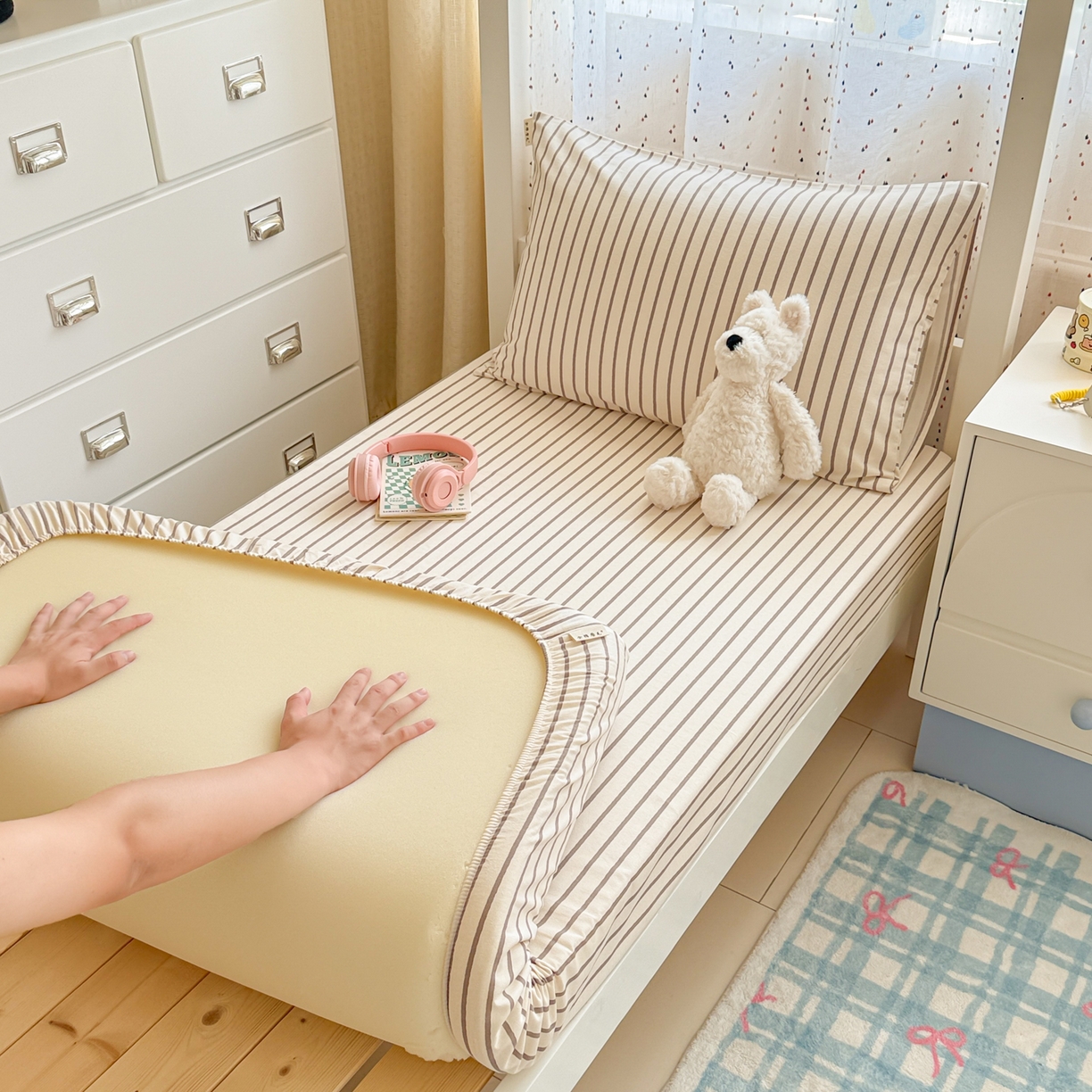 91家纺网 家纺一手货源 找家纺 简宜家居（朝初家纺） 2025新款全棉纯棉磨毛加厚A版学生床笠单品床笠单件单床笠-线素系列 线素-灰