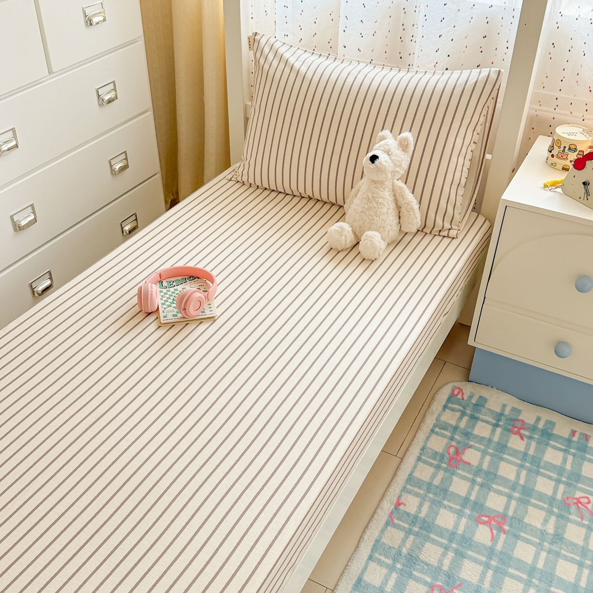 91家纺网 家纺一手货源 找家纺 简宜家居（朝初家纺） 2025新款全棉纯棉磨毛加厚A版学生床笠单品床笠单件单床笠-线素系列 线素-灰