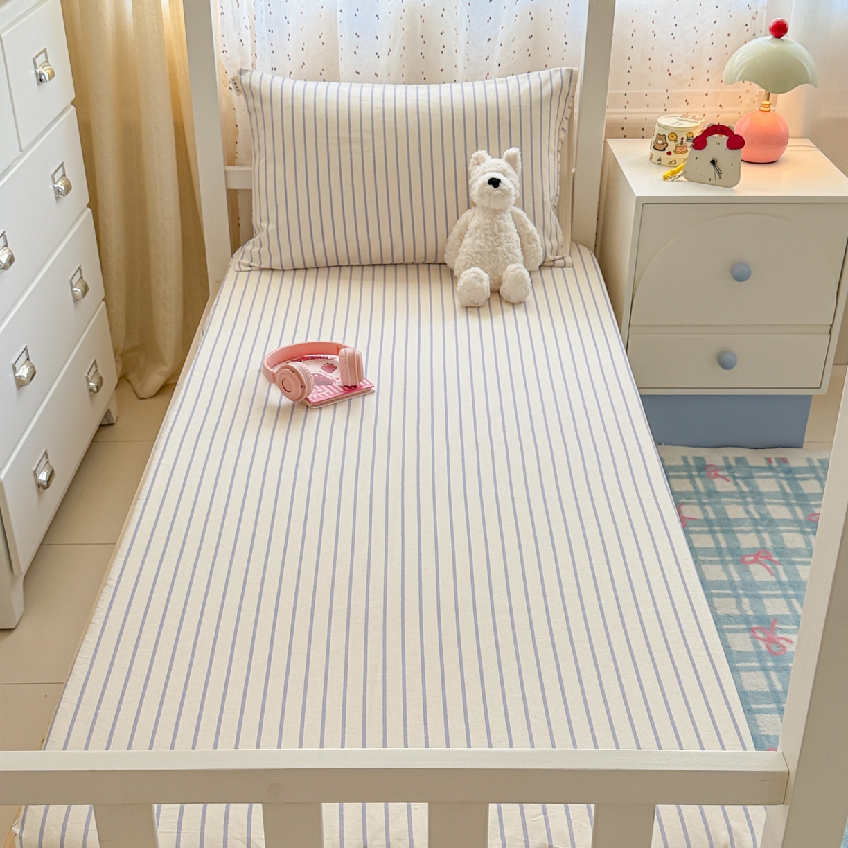 91家纺网 家纺一手货源 找家纺 简宜家居（朝初家纺） 2025新款全棉纯棉磨毛加厚A版学生床笠单品床笠单件单床笠-线素系列 线素-蓝