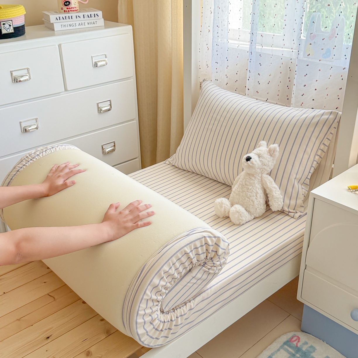 91家纺网 家纺一手货源 找家纺 简宜家居（朝初家纺） 2025新款全棉纯棉磨毛加厚A版学生床笠单品床笠单件单床笠-线素系列 线素-蓝