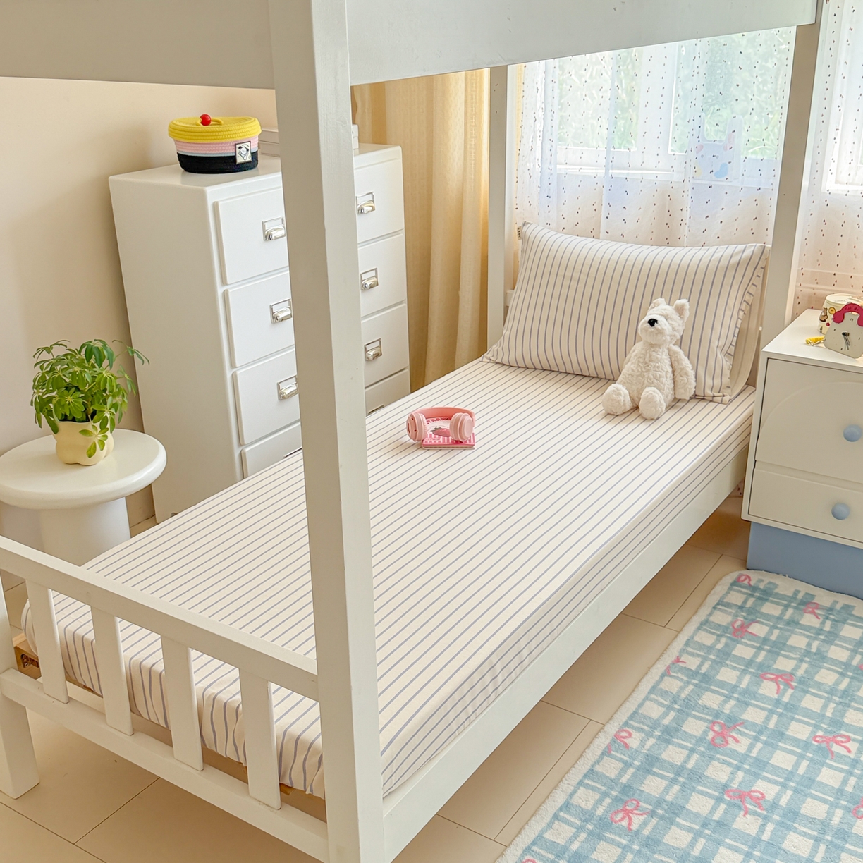 91家纺网 家纺一手货源 找家纺 简宜家居（朝初家纺） 2025新款全棉纯棉磨毛加厚A版学生床笠单品床笠单件单床笠-线素系列 线素-蓝