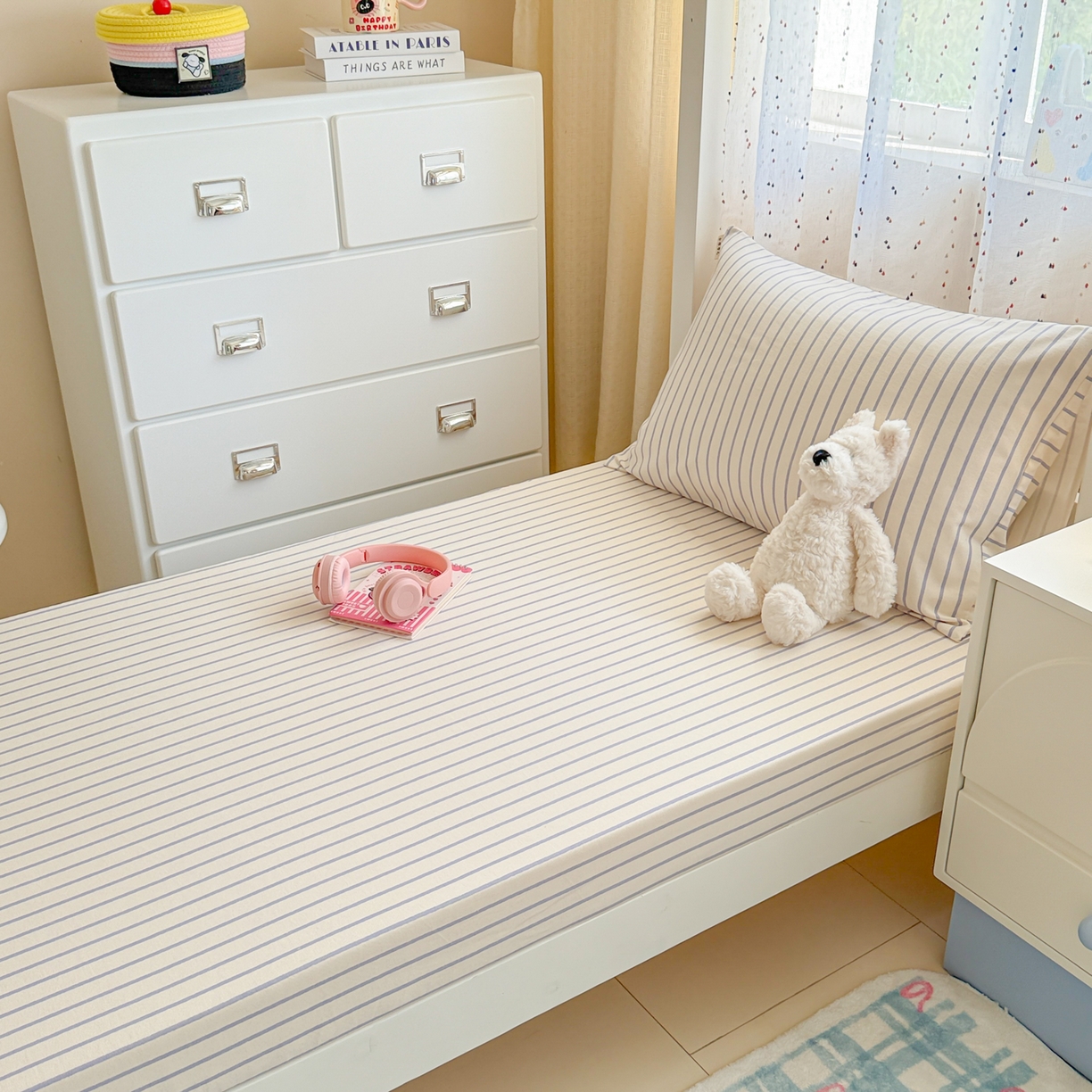 91家纺网 家纺一手货源 找家纺 简宜家居（朝初家纺） 2025新款全棉纯棉磨毛加厚A版学生床笠单品床笠单件单床笠-线素系列 线素-蓝