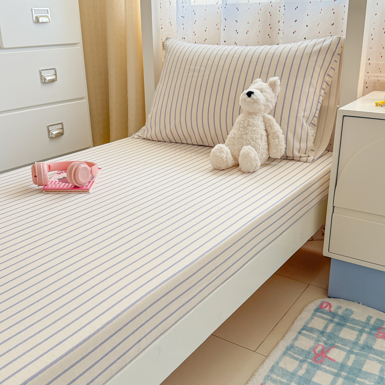 91家纺网 家纺一手货源 找家纺 简宜家居（朝初家纺） 2025新款全棉纯棉磨毛加厚A版学生床笠单品床笠单件单床笠-线素系列 线素-蓝