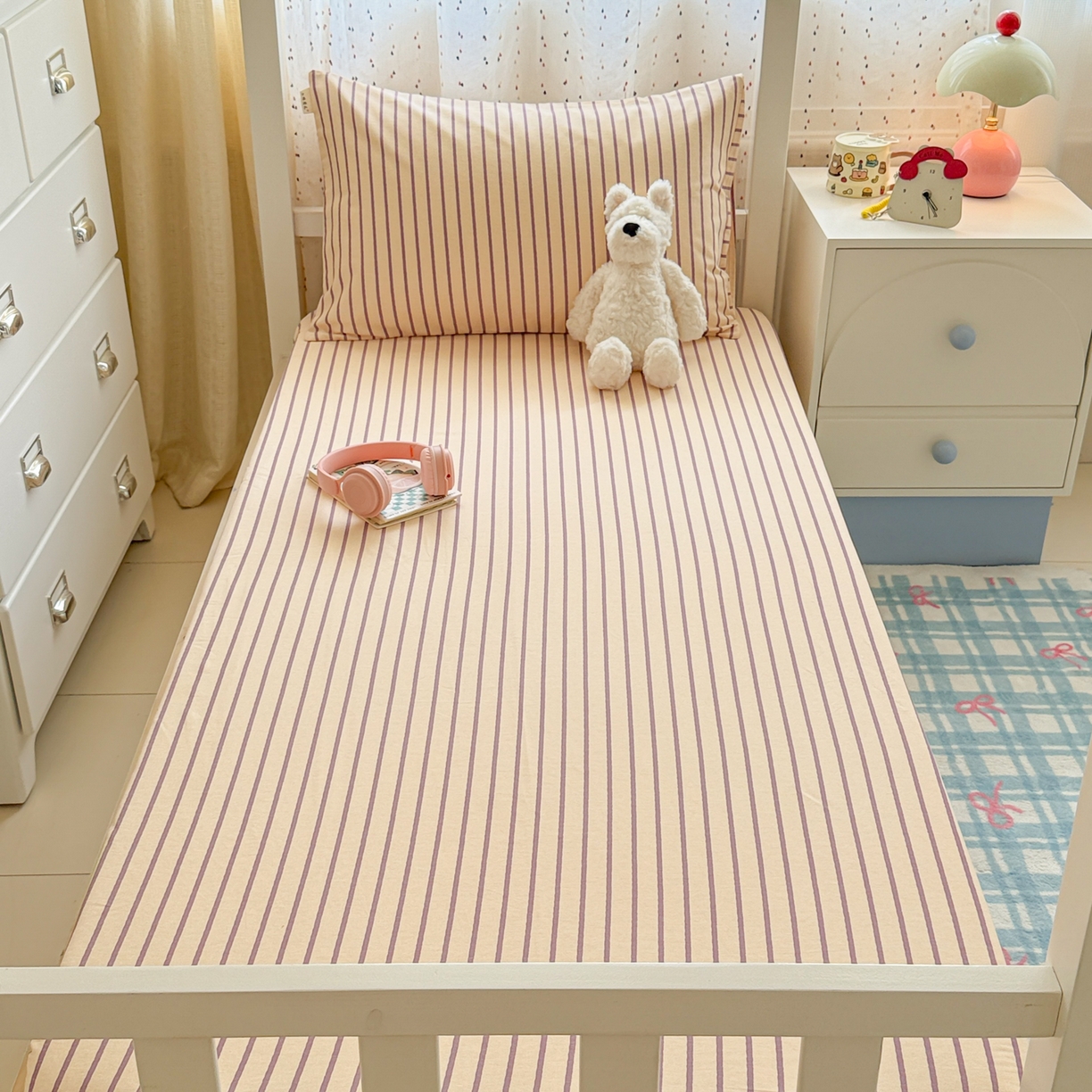 91家纺网 家纺一手货源 找家纺 简宜家居（朝初家纺） 2025新款全棉纯棉磨毛加厚A版学生床笠单品床笠单件单床笠-线素系列 线素-浅紫