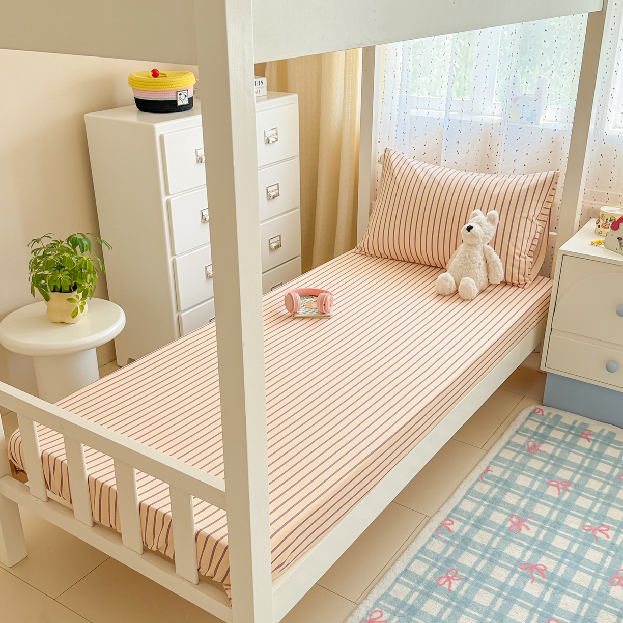 91家纺网 家纺一手货源 找家纺 简宜家居（朝初家纺） 2025新款全棉纯棉磨毛加厚A版学生床笠单品床笠单件单床笠-线素系列 线素-浅紫