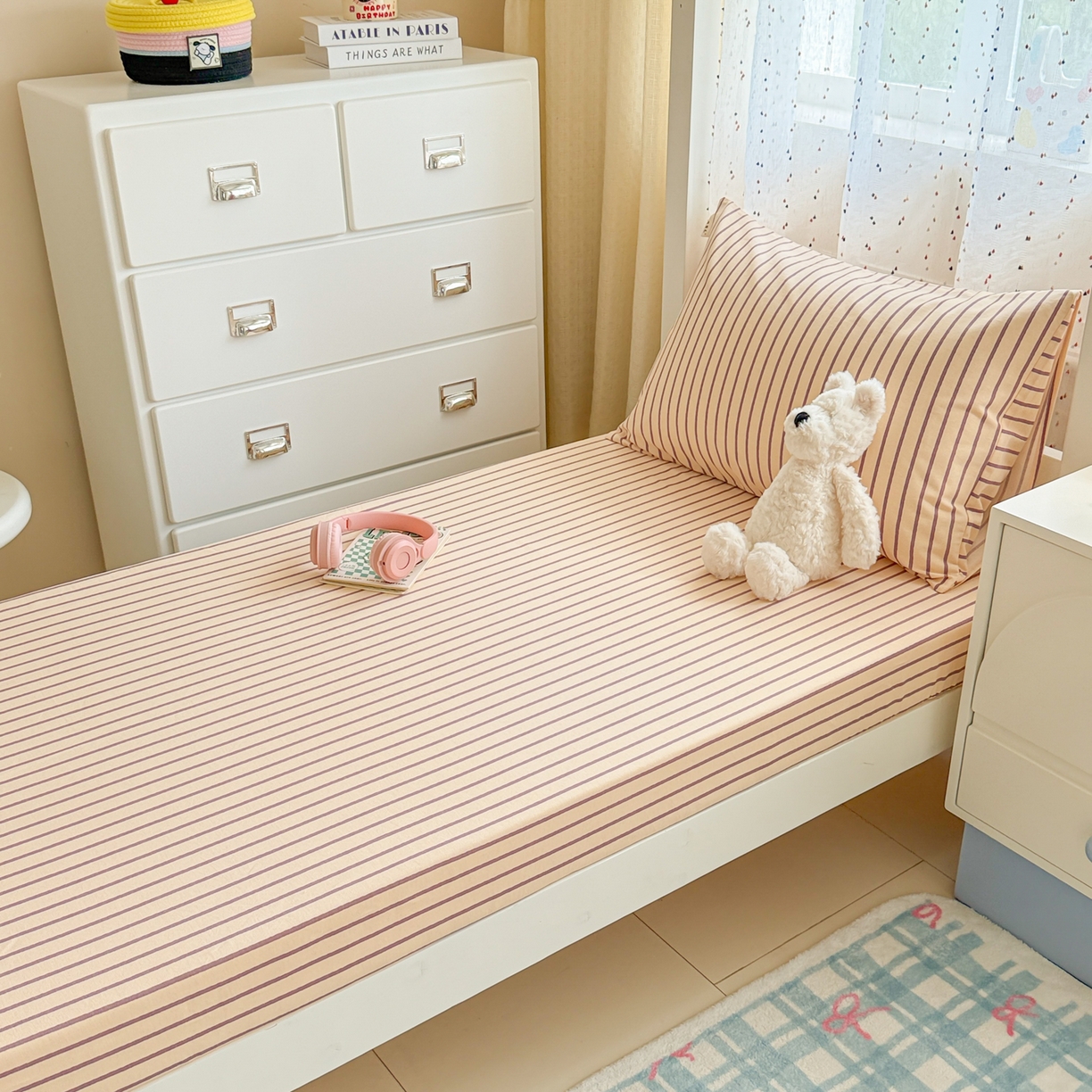 91家纺网 家纺一手货源 找家纺 简宜家居（朝初家纺） 2025新款全棉纯棉磨毛加厚A版学生床笠单品床笠单件单床笠-线素系列 线素-浅紫