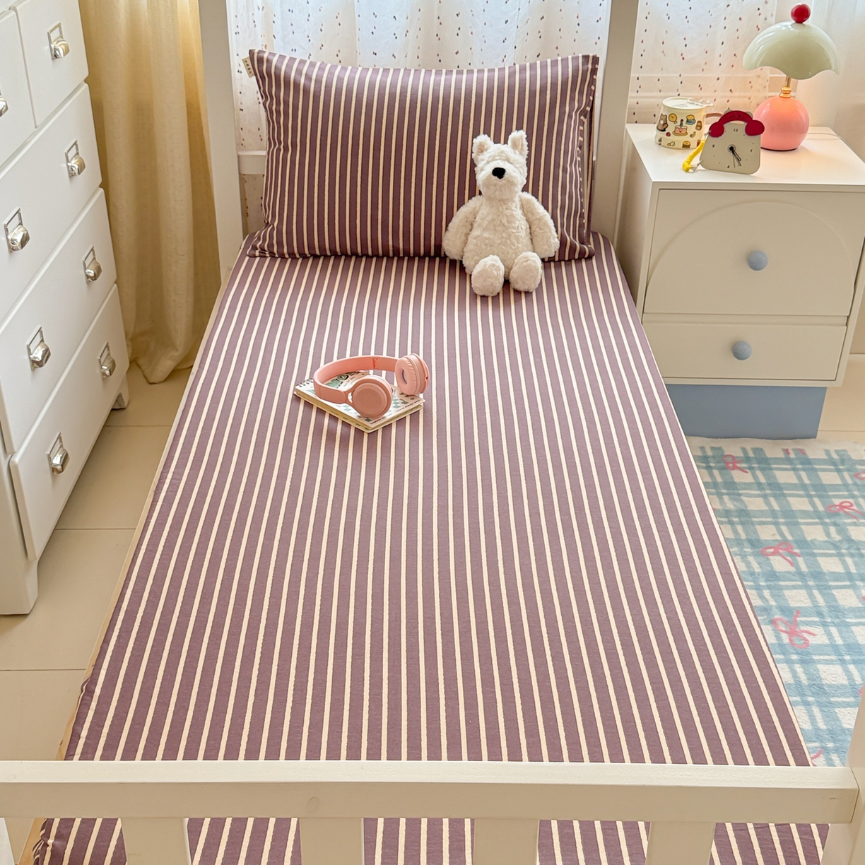 91家纺网 家纺一手货源 找家纺 简宜家居（朝初家纺） 2025新款全棉纯棉磨毛加厚A版学生床笠单品床笠单件单床笠-线素系列 线素-微醺紫