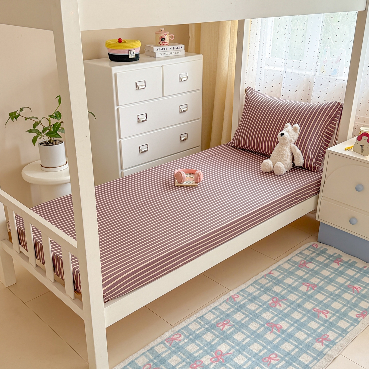 91家纺网 家纺一手货源 找家纺 简宜家居（朝初家纺） 2025新款全棉纯棉磨毛加厚A版学生床笠单品床笠单件单床笠-线素系列 线素-微醺紫