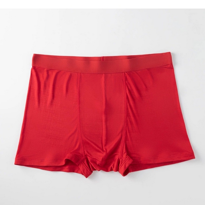 91家纺网 家纺一手货源 找家纺 蚕云阁蚕丝家居 2025新款男士纯色真丝平角内裤 红色