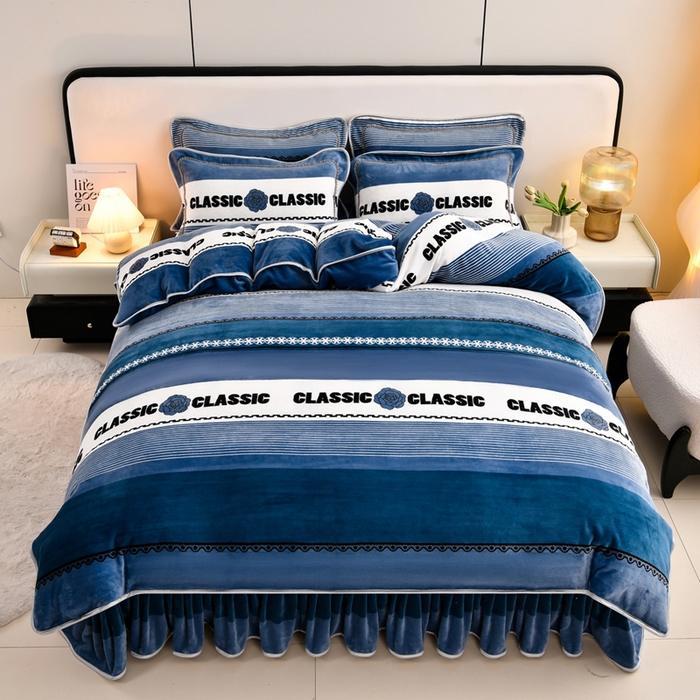 91家纺网 家纺一手货源 找家纺 新8.5-9.5斤法莱绒四件套珊瑚牛奶金貂绒四件套床裙 夏兰