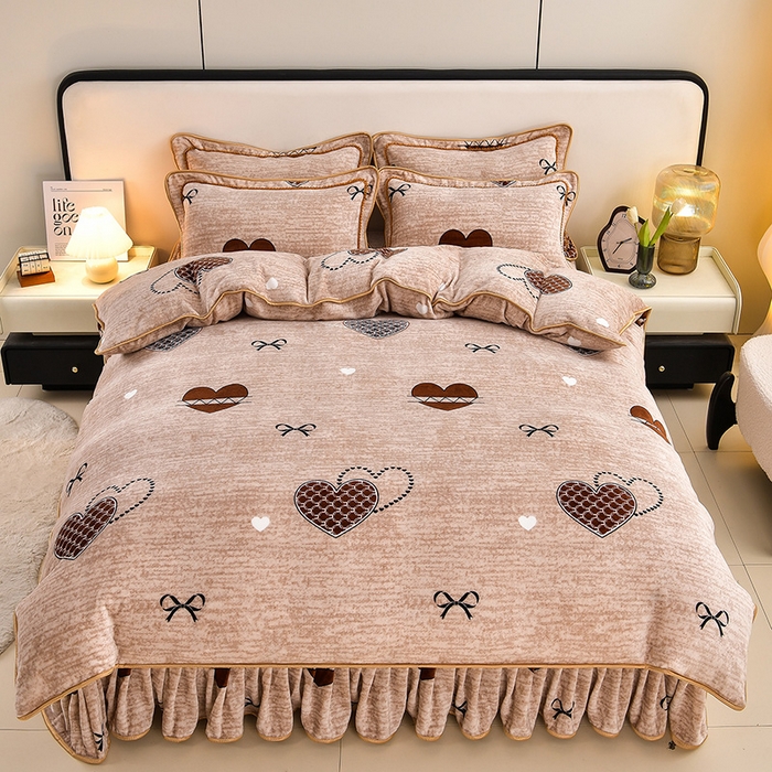 91家纺网 家纺一手货源 找家纺 新8.5-9.5斤法莱绒四件套珊瑚牛奶金貂绒四件套床裙 心语