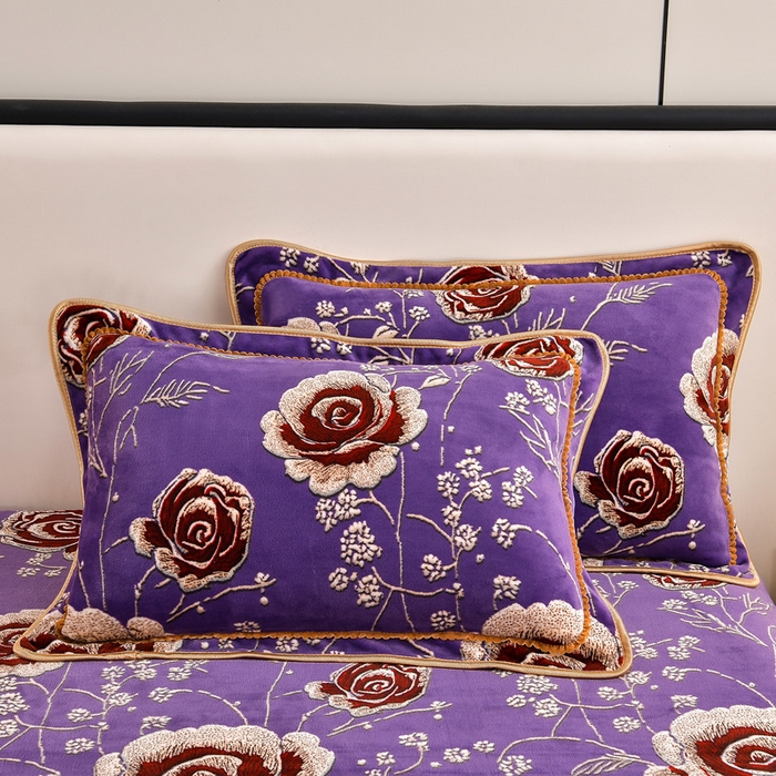 91家纺网 家纺一手货源 找家纺 新8.5-9.5斤法莱绒四件套珊瑚牛奶金貂绒四件套床裙 幸福花开