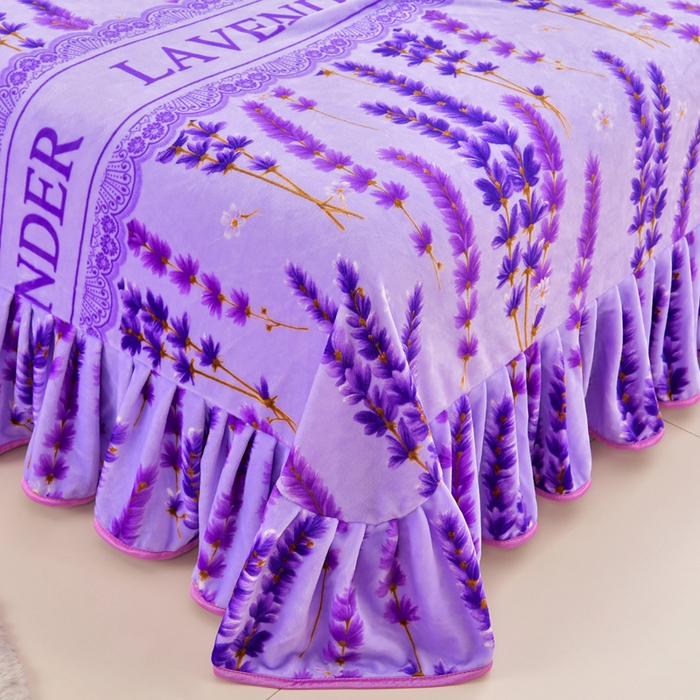 91家纺网 家纺一手货源 找家纺 新8.5-9.5斤法莱绒四件套珊瑚牛奶金貂绒四件套床裙 薰衣草