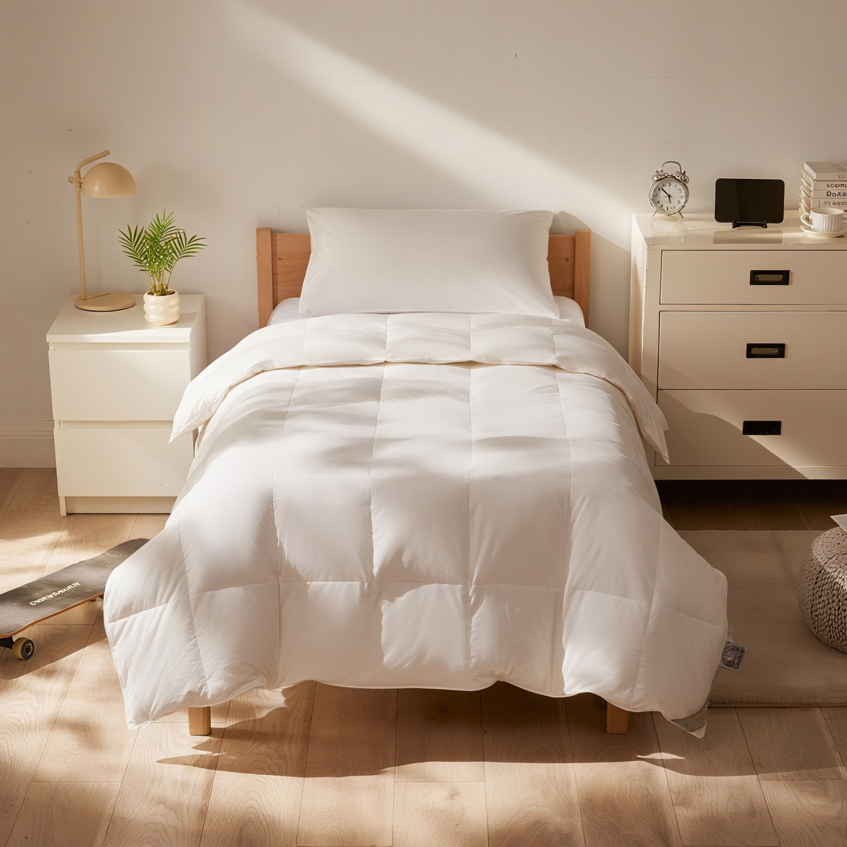 91家纺网 家纺一手货源 找家纺 圣梦莱羽绒家纺 2025新款学生季羽绒被A类可水洗90鸭绒被可裸睡春秋被四季被地暖被 单人羽绒四季被（白）