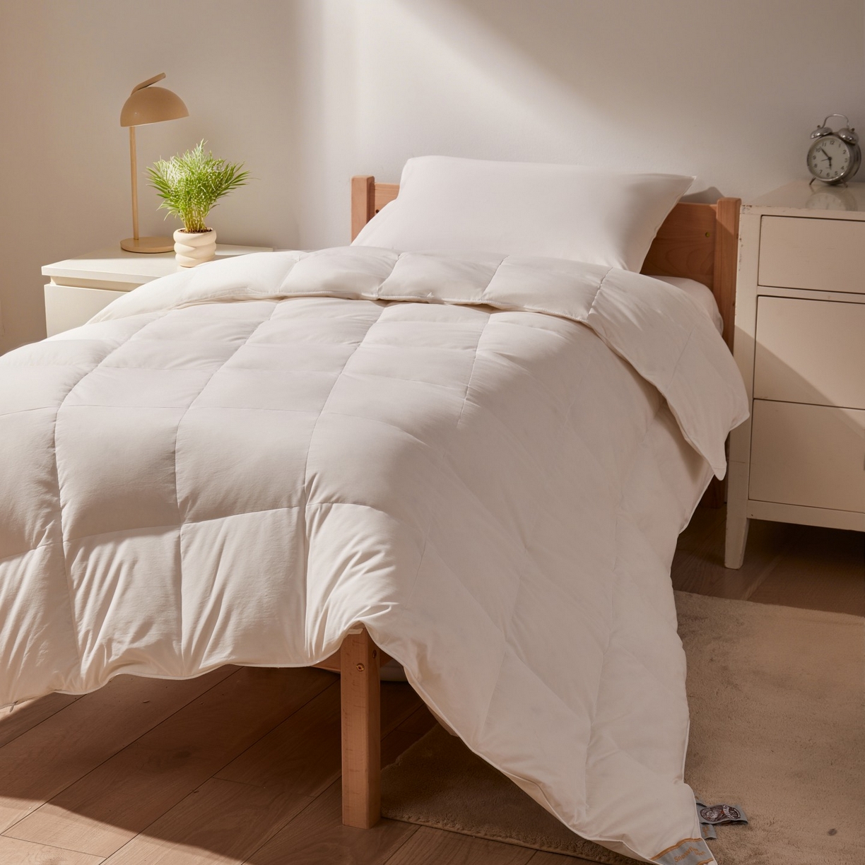 91家纺网 家纺一手货源 找家纺 圣梦莱羽绒家纺 2025新款学生季羽绒被A类可水洗90鸭绒被可裸睡春秋被四季被地暖被 单人羽绒四季被（白）