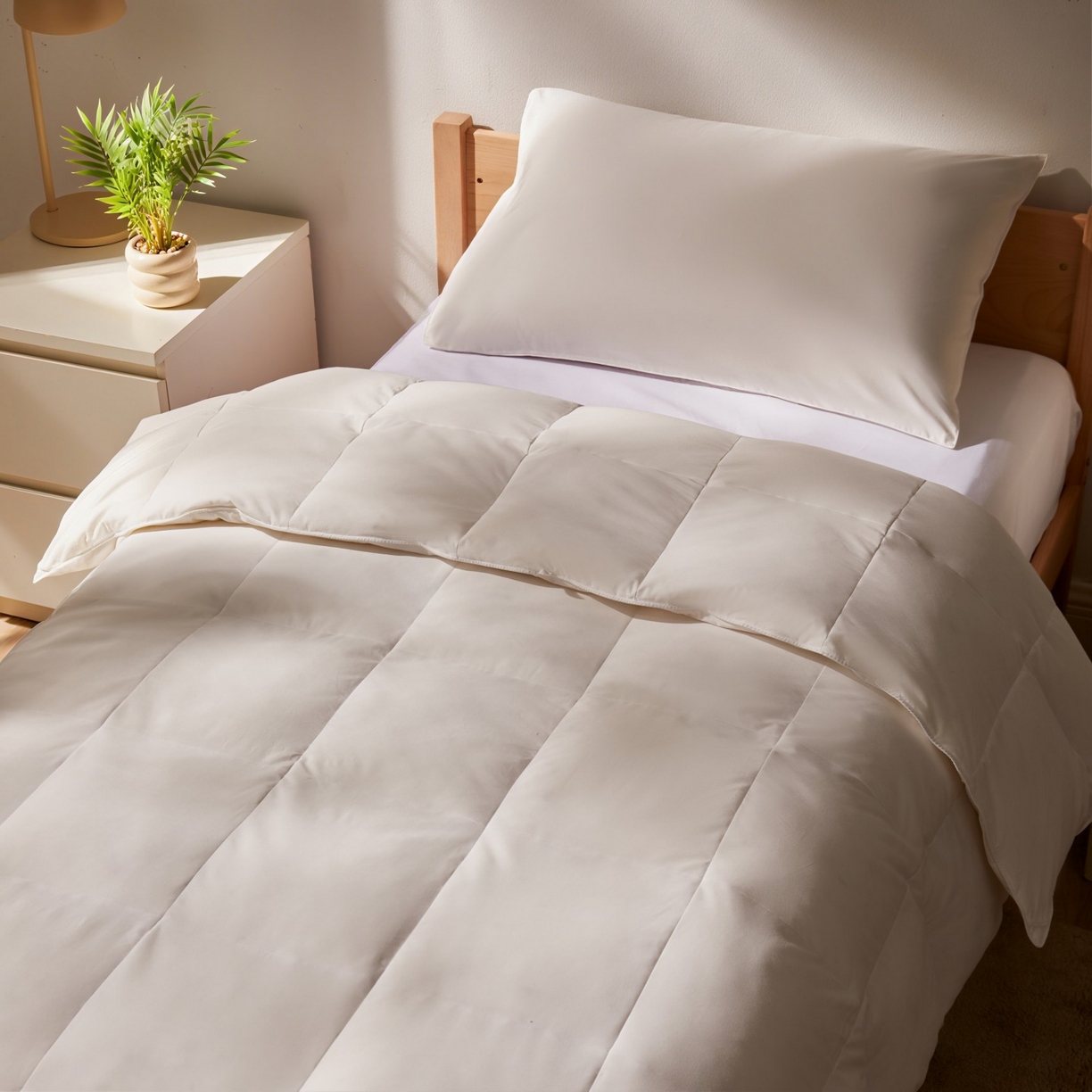 91家纺网 家纺一手货源 找家纺 圣梦莱羽绒家纺 2025新款学生季羽绒被A类可水洗90鸭绒被可裸睡春秋被四季被地暖被 单人羽绒四季被（白）