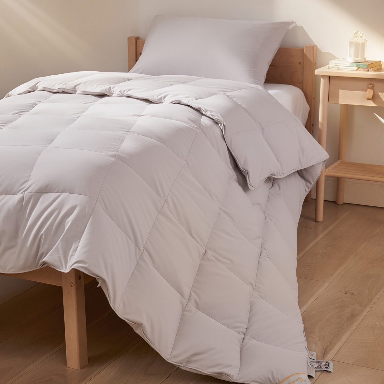 91家纺网 家纺一手货源 找家纺 圣梦莱羽绒家纺 2025新款学生季羽绒被A类可水洗90鸭绒被可裸睡春秋被四季被地暖被 单人羽绒四季被（灰）