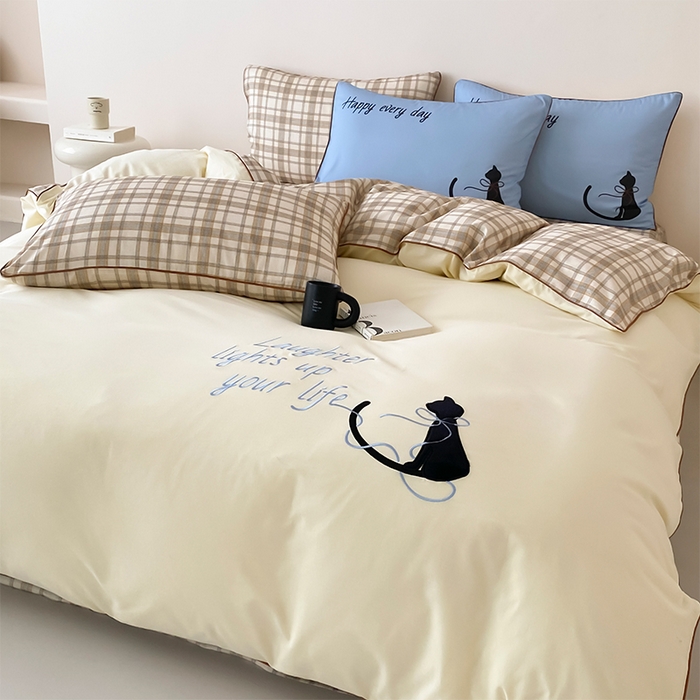 91家纺网 家纺一手货源 找家纺 （总）如一 2025新款A类全棉纯棉色织水洗棉刺绣数码四件套