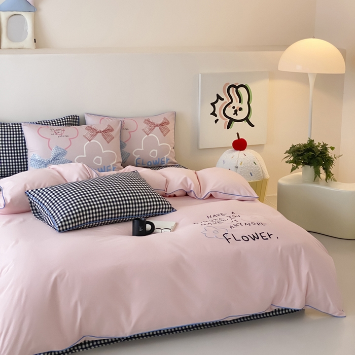 91家纺网 家纺一手货源 找家纺 如一 2025新款A类全棉纯棉色织水洗棉刺绣数码四件套 猫宁