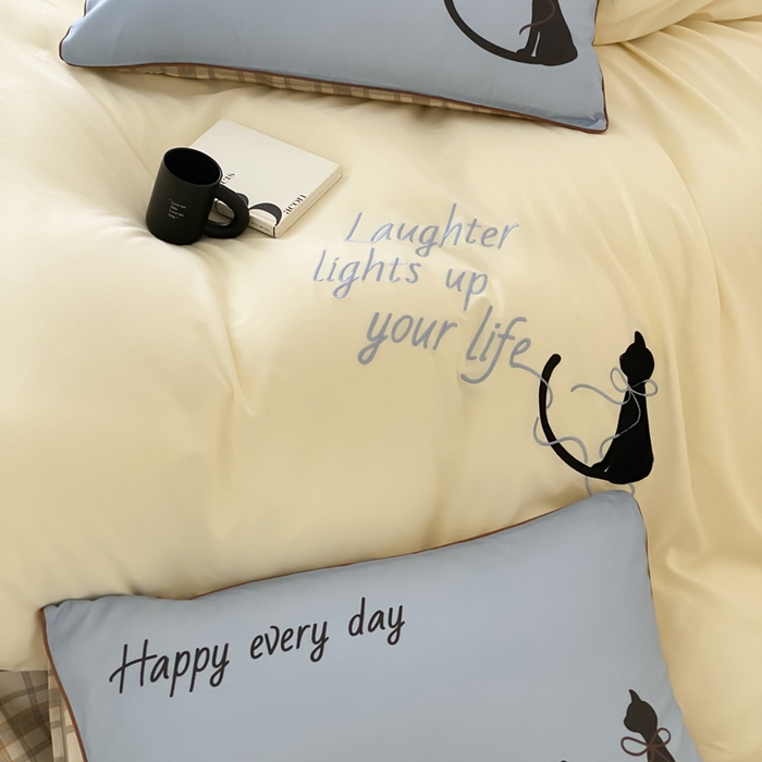 91家纺网 家纺一手货源 找家纺 如一 2025新款A类全棉纯棉色织水洗棉刺绣数码四件套 苹安