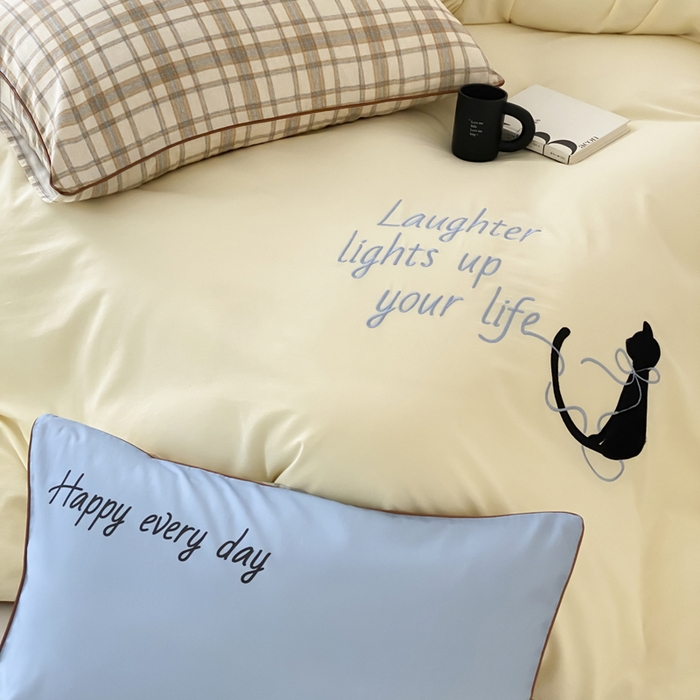 91家纺网 家纺一手货源 找家纺 如一 2025新款A类全棉纯棉色织水洗棉刺绣数码四件套 苹安