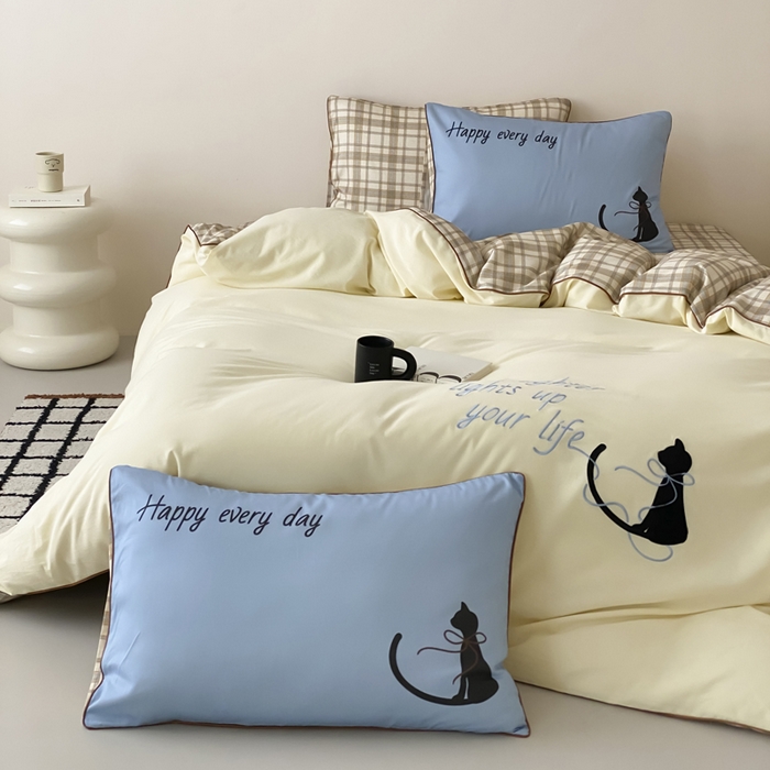 91家纺网 家纺一手货源 找家纺 如一 2025新款A类全棉纯棉色织水洗棉刺绣数码四件套 苹安