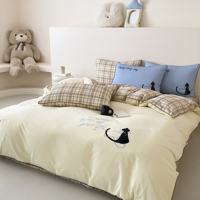 91家纺网 家纺一手货源 找家纺 如一 2025新款A类全棉纯棉色织水洗棉刺绣数码四件套 苹安