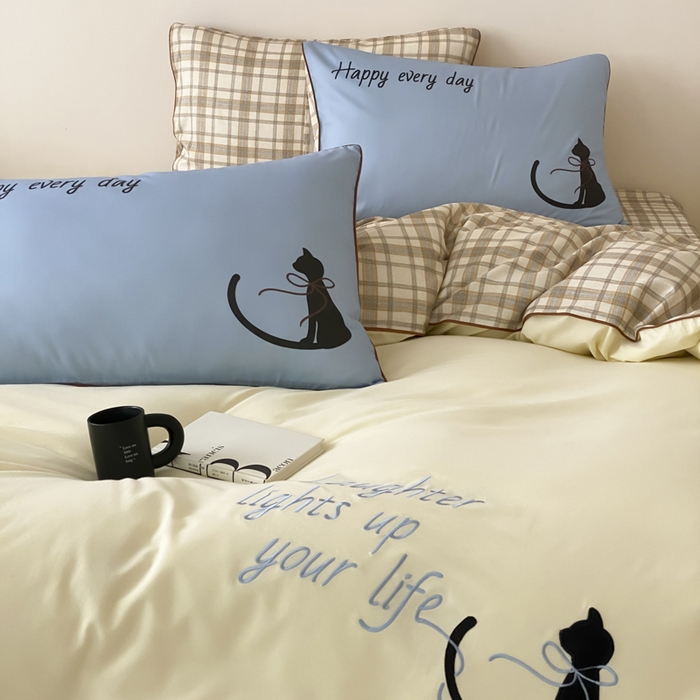 91家纺网 家纺一手货源 找家纺 如一 2025新款A类全棉纯棉色织水洗棉刺绣数码四件套 苹安