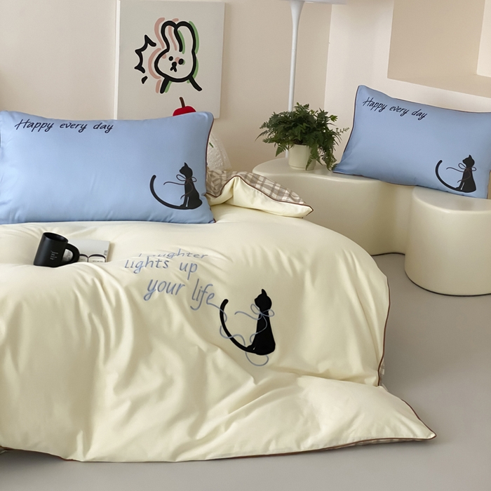 91家纺网 家纺一手货源 找家纺 如一 2025新款A类全棉纯棉色织水洗棉刺绣数码四件套 苹安