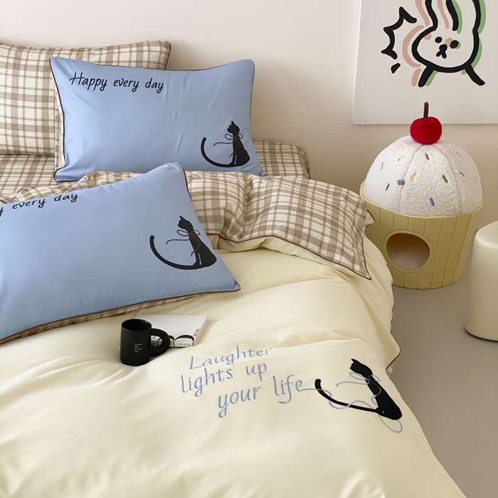 91家纺网 家纺一手货源 找家纺 如一 2025新款A类全棉纯棉色织水洗棉刺绣数码四件套 苹安