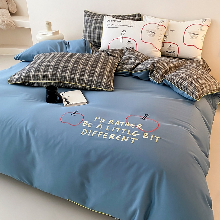 如一 2025新款A类全棉纯棉色织水洗棉刺绣数码四件套 苹安