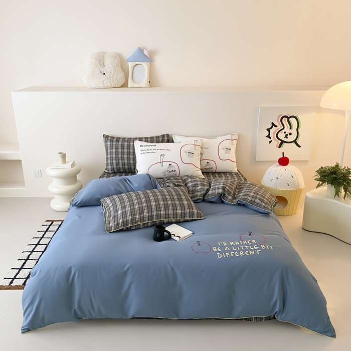 91家纺网 家纺一手货源 找家纺 如一 2025新款A类全棉纯棉色织水洗棉刺绣数码四件套 苹安