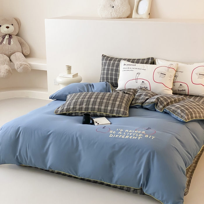 91家纺网 家纺一手货源 找家纺 如一 2025新款A类全棉纯棉色织水洗棉刺绣数码四件套 苹安