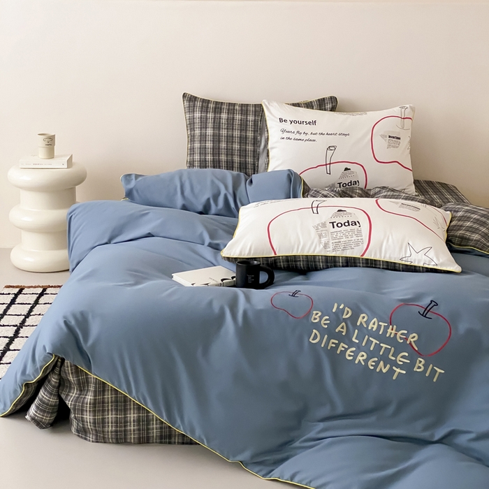 91家纺网 家纺一手货源 找家纺 如一 2025新款A类全棉纯棉色织水洗棉刺绣数码四件套 苹安