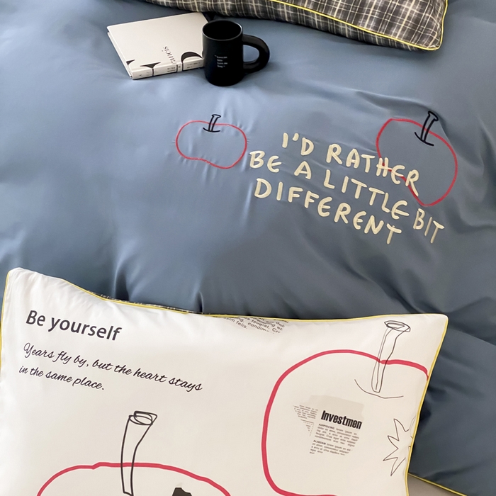 91家纺网 家纺一手货源 找家纺 如一 2025新款A类全棉纯棉色织水洗棉刺绣数码四件套 苹安