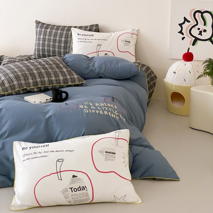 91家纺网 家纺一手货源 找家纺 如一 2025新款A类全棉纯棉色织水洗棉刺绣数码四件套 苹安