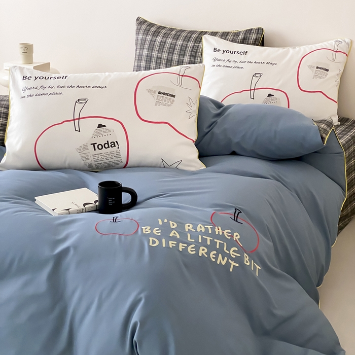 91家纺网 家纺一手货源 找家纺 如一 2025新款A类全棉纯棉色织水洗棉刺绣数码四件套 苹安