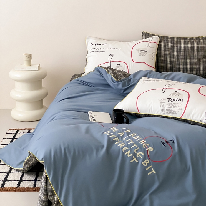 91家纺网 家纺一手货源 找家纺 如一 2025新款A类全棉纯棉色织水洗棉刺绣数码四件套 苹安