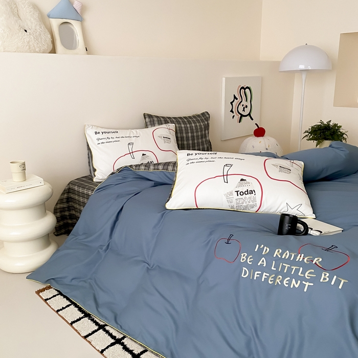 91家纺网 家纺一手货源 找家纺 如一 2025新款A类全棉纯棉色织水洗棉刺绣数码四件套 苹安