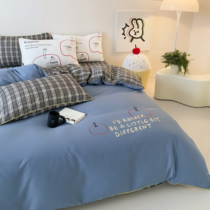 91家纺网 家纺一手货源 找家纺 如一 2025新款A类全棉纯棉色织水洗棉刺绣数码四件套 苹安