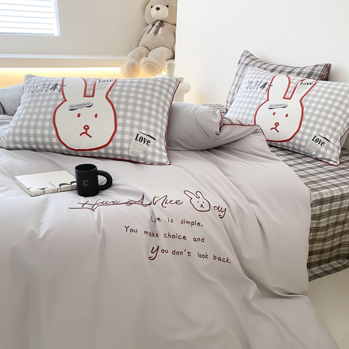 91家纺网 家纺一手货源 找家纺 如一 2025新款A类全棉纯棉色织水洗棉刺绣数码四件套 钱兔