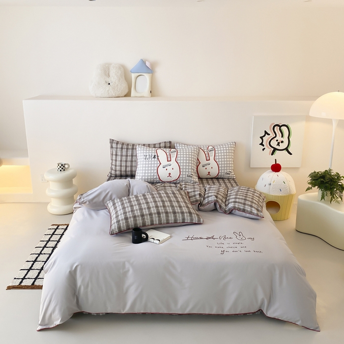 91家纺网 家纺一手货源 找家纺 如一 2025新款A类全棉纯棉色织水洗棉刺绣数码四件套 钱兔