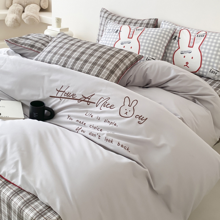 91家纺网 家纺一手货源 找家纺 如一 2025新款A类全棉纯棉色织水洗棉刺绣数码四件套 钱兔