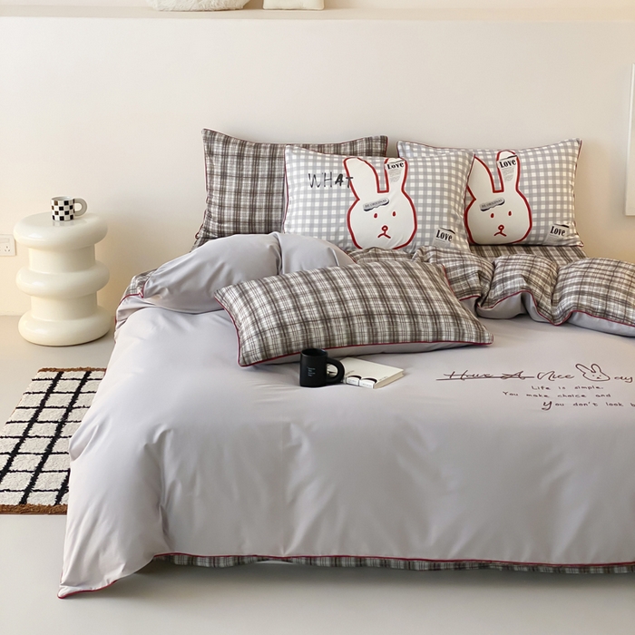 91家纺网 家纺一手货源 找家纺 如一 2025新款A类全棉纯棉色织水洗棉刺绣数码四件套 钱兔