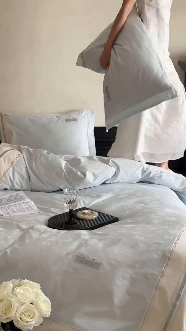 91家纺网 家纺一手货源 找家纺 （总）初拾 2025新款100s全棉小法式提花绣花四件套-舒芙蕾