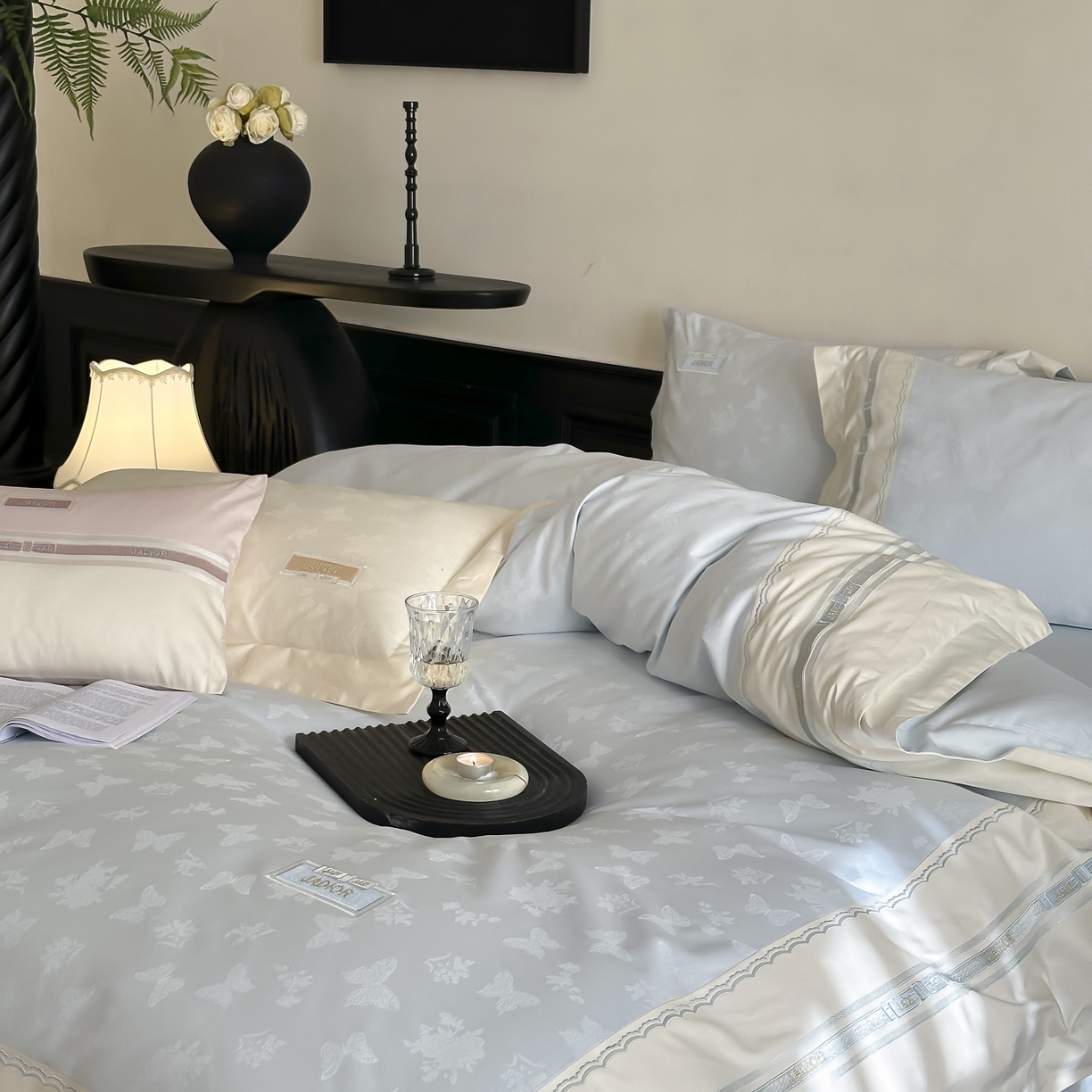 91家纺网 家纺一手货源 找家纺 （总）初拾 2025新款100s全棉小法式提花绣花四件套-舒芙蕾