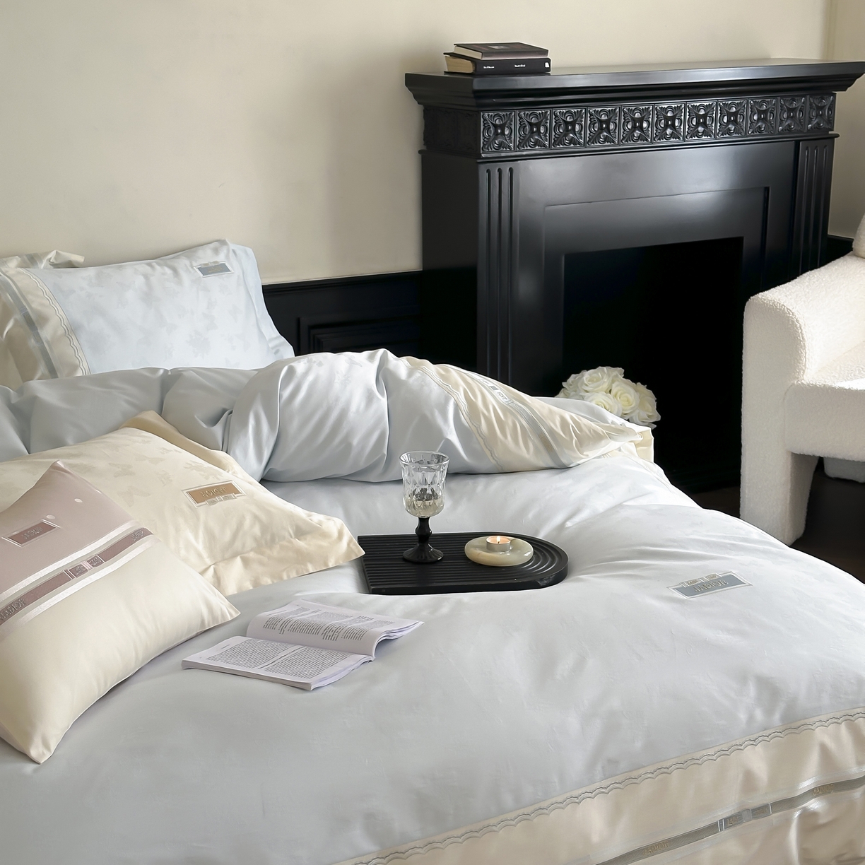 91家纺网 家纺一手货源 找家纺 （总）初拾 2025新款100s全棉小法式提花绣花四件套-舒芙蕾