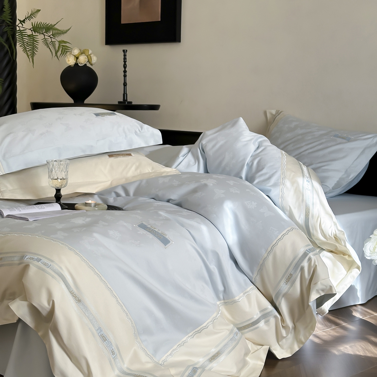 91家纺网 家纺一手货源 找家纺 （总）初拾 2025新款100s全棉小法式提花绣花四件套-舒芙蕾