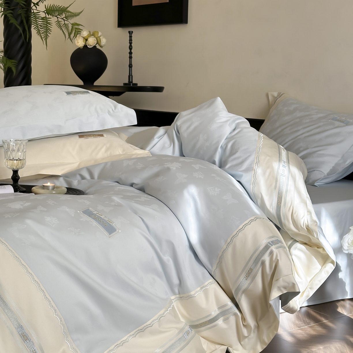 91家纺网 家纺一手货源 找家纺 （总）初拾 2025新款100s全棉小法式提花绣花四件套-舒芙蕾